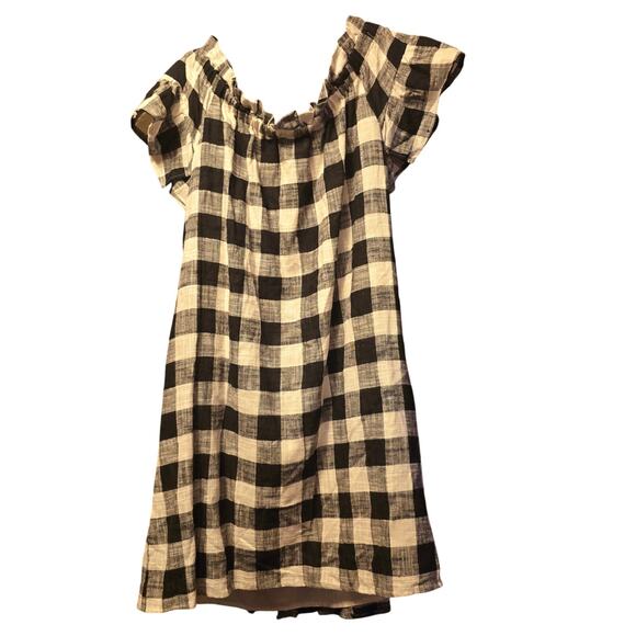 Anthropologie Corey Lynn Calter plaid off shoulder linen blend dress nwt - Picture 3 of 8
